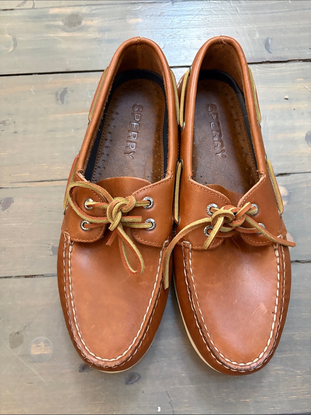 Sperry Men’s Tan Leather Boat Shoes with Rawhide Laces size10W